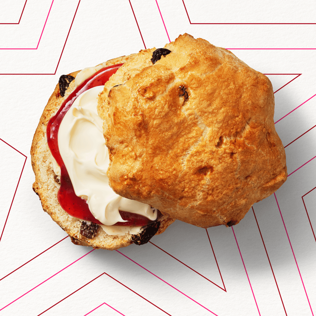 Pret's Fruit Scone with jam and clotted cream